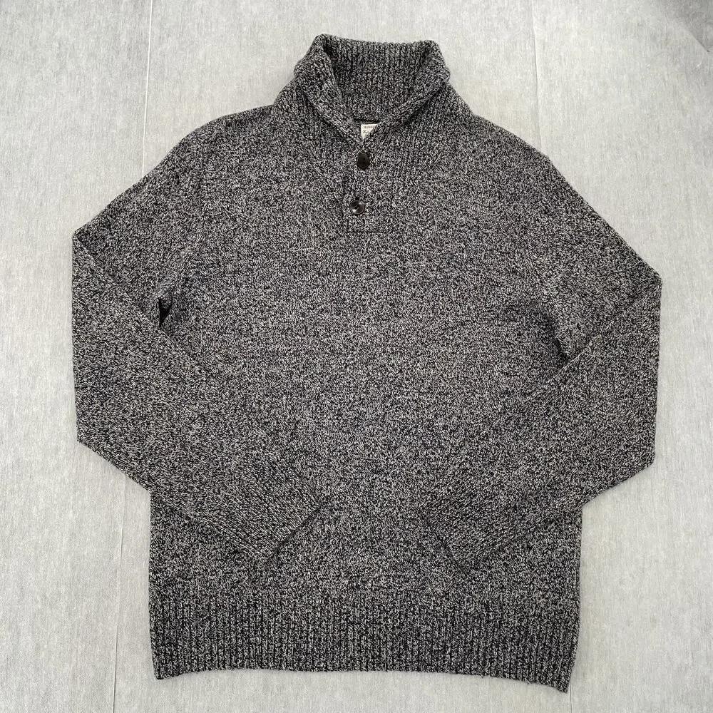 J Crew Sweater Adult Medium Blue Tan Wool Shawl Collar Rugged Merino Blend Knit